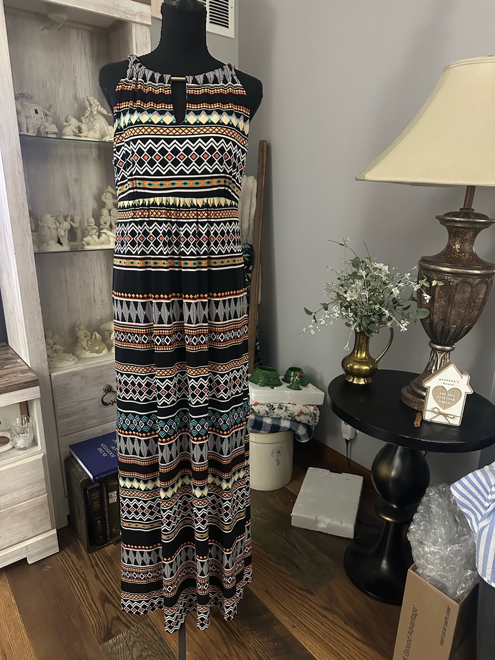Apt. 9 Black Maxi Dress with Multicolor Tribal Print